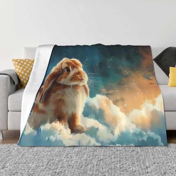 Rozeui Starry Sky Cloud Cute Rabbit for Flannel Blanket, Soft Fuzzy Plush King Blanket for Winter, Thick and Warm All-Season Bed Throw-50"x40"