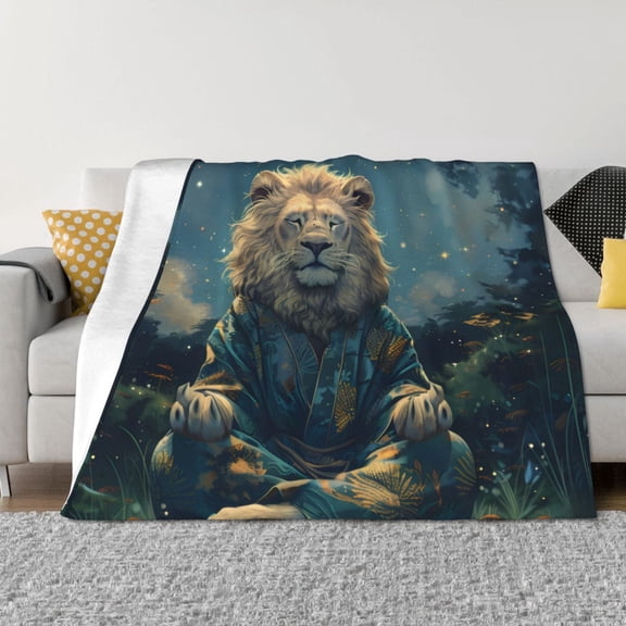 Rozeui Starry Sky Meditating Lion for Flannel Blanket, Soft Fuzzy Plush King Blanket for Winter, Thick and Warm All-Season Bed Throw-40"x30"
