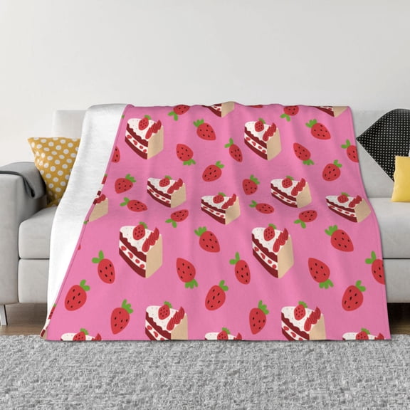 Rozeui Strawberry Cake for Flannel Blanket, Soft Fuzzy Plush King Blanket for Winter, Thick and Warm All-Season Bed Throw-50"x40"