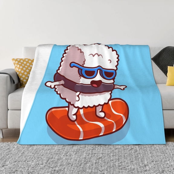 Rozeui Sushi Salmon Surfing for Flannel Blanket, Soft Fuzzy Plush King Blanket for Winter, Thick and Warm All-Season Bed Throw-50"x40"