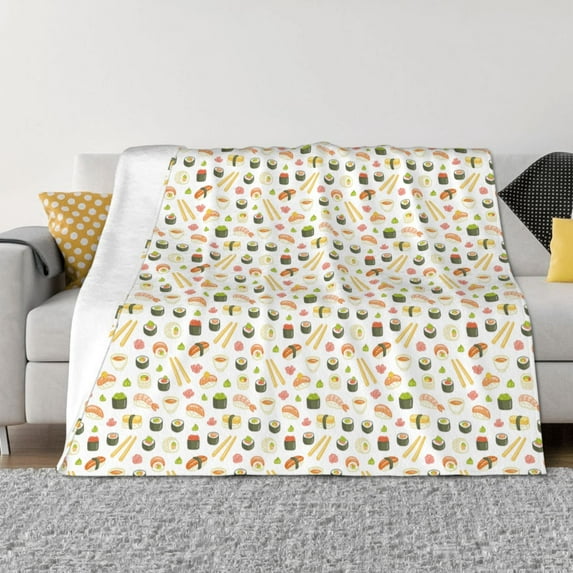 Rozeui Sushi and Rolls for Flannel Blanket, Soft Fuzzy Plush King Blanket for Winter, Thick and Warm All-Season Bed Throw-50"x40"