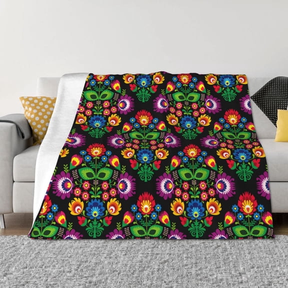 Rozeui Traditional Floral Polish for Flannel Blanket, Soft Fuzzy Plush King Blanket for Winter, Thick and Warm All-Season Bed Throw-40"x30"