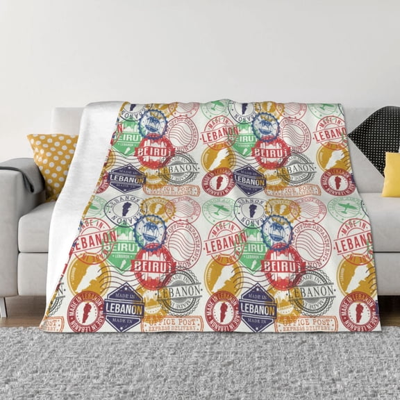 Rozeui Travel Stamp for Flannel Blanket, Soft Fuzzy Plush King Blanket for Winter, Thick and Warm All-Season Bed Throw-50"x40"