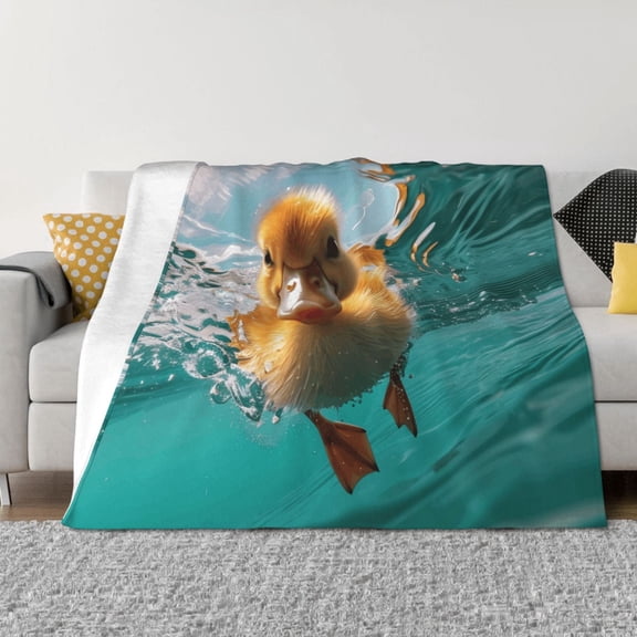 Rozeui Underwater Swimming Duck for Flannel Blanket, Soft Fuzzy Plush King Blanket for Winter, Thick and Warm All-Season Bed Throw-40"x30"
