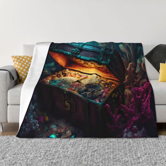 Rozeui Underwater Treasure Chest for Flannel Blanket, Soft Fuzzy Plush King Blanket for Winter, Thick and Warm All-Season Bed Throw-40"x30"