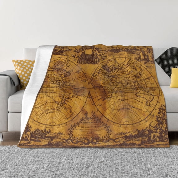 Rozeui Vintage Map for Flannel Blanket, Soft Fuzzy Plush King Blanket for Winter, Thick and Warm All-Season Bed Throw-50"x40"