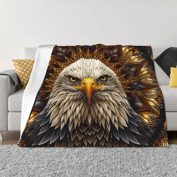 Rozeui Vintage Pattern Bald Eagle for Flannel Blanket, Soft Fuzzy Plush King Blanket for Winter, Thick and Warm All-Season Bed Throw-50"x40"