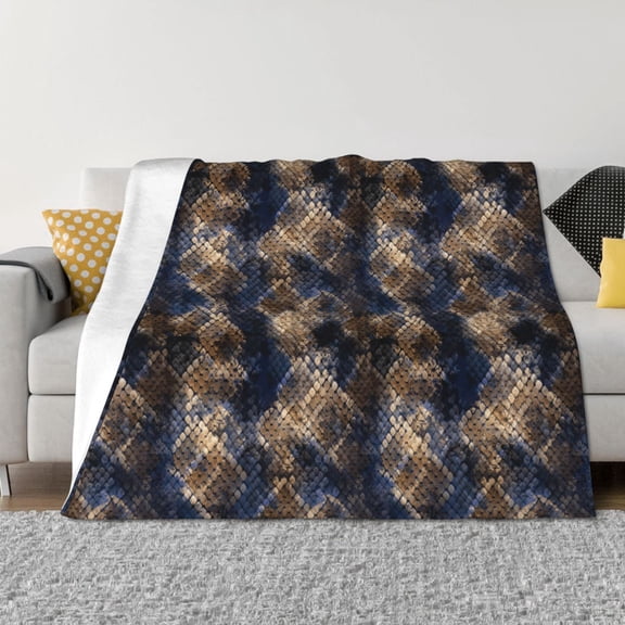 Rozeui Watercolor Snake Skin for Flannel Blanket, Soft Fuzzy Plush King Blanket for Winter, Thick and Warm All-Season Bed Throw-40"x30"
