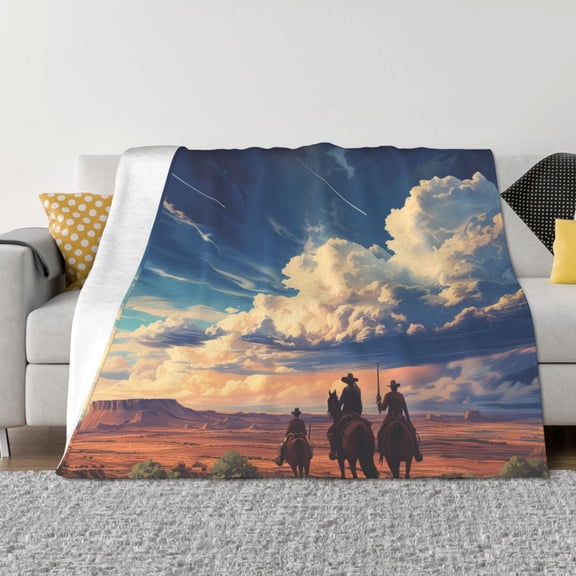 Rozeui Western Desert Cloud Cowboy for Flannel Blanket, Soft Fuzzy Plush King Blanket for Winter, Thick and Warm All-Season Bed Throw-50"x40"