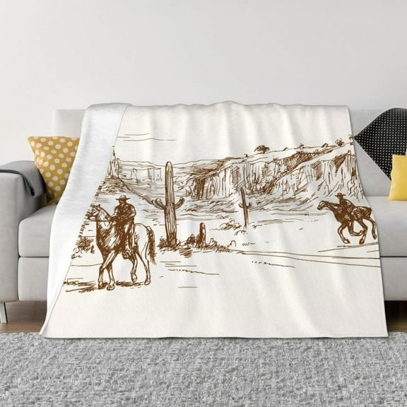 Rozeui Western Desert Cowboys for Flannel Blanket, Soft Fuzzy Plush King Blanket for Winter, Thick and Warm All-Season Bed Throw-40"x30"