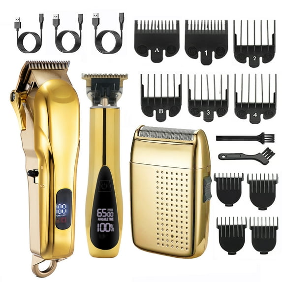 3 In 1 Professional Barber Clipper Set, T-Blade Trimmer & Foil Shaver Rechargeable Hair Grooming Kit