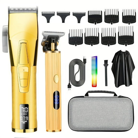Rechargeable Hair Clippers for Men, Cordless Electric Hair Cutting Kit, Barber Trimmers with Guards