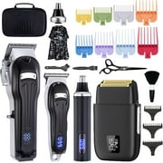 Cordless Hair Clippers And Shaver Set Rechargeable Hair Grooming Kit For Head, Nose, Beard, Body