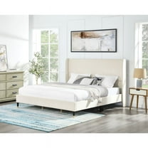 Rozitta Beige Velvet Wingback Platform Bed, King