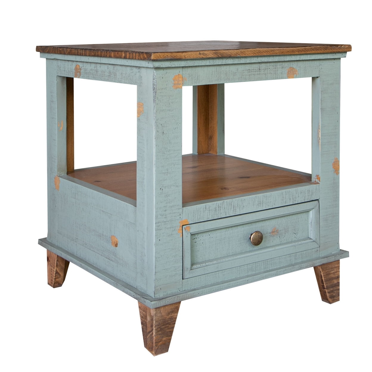 Rozy 26 Inch Side End Table Solid Pine Wood Hand Finished Teal Blue ...