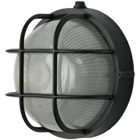Rp Lighting And Fans 8403BK-8-PC Bulkhead 8" Wide Ada Round Caged Outdoor Wall Sconce -