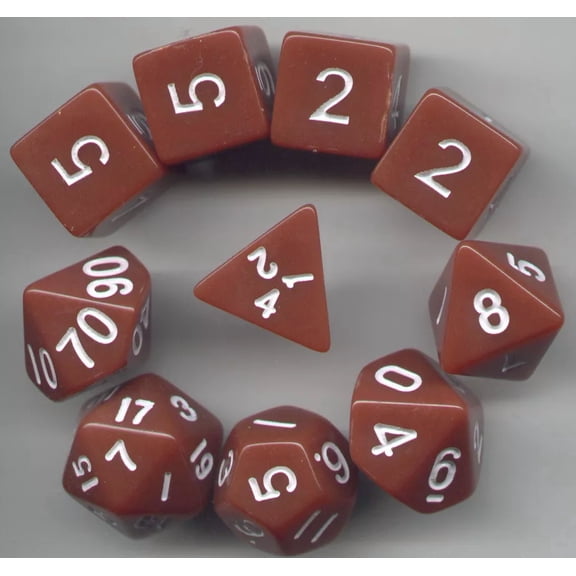 Rpg Dice 10Pc - Opaque Brown - 1 @ D4 D8 D10 D12 D20 D00-10 & 4 D6