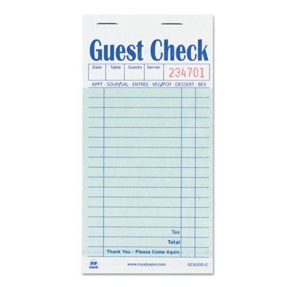 Rpp GC60002 3.5 x 6.7 in. Guest Check Book