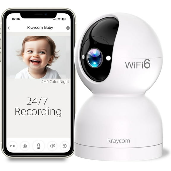 Rraycom 2K Pan/Tilt Baby Monitor, 4MP QHD, Motion Detection, Two-Way Talk, Color Night Vision, WiFi 6, Works with Alexa