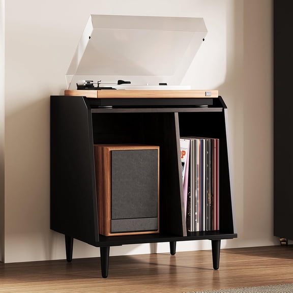 Rresyet 17.7" Record Player Stand,Small End Side Table with Adjustable Divided Shelves for Vinyl Storage,Suitable for Music Room Living Room Bedroom