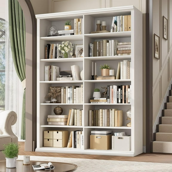 Rresyet 71.8" L *47.2“W Wooden Bookcase and Bookshelf – Extra Large Bookshelf with Double Storage, Elegant Design for Living Room, Office, and Apartment