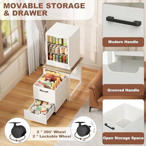 Rresyet Mini Fridge Stand with Freestanding Movable Cabinet & Lockable ...