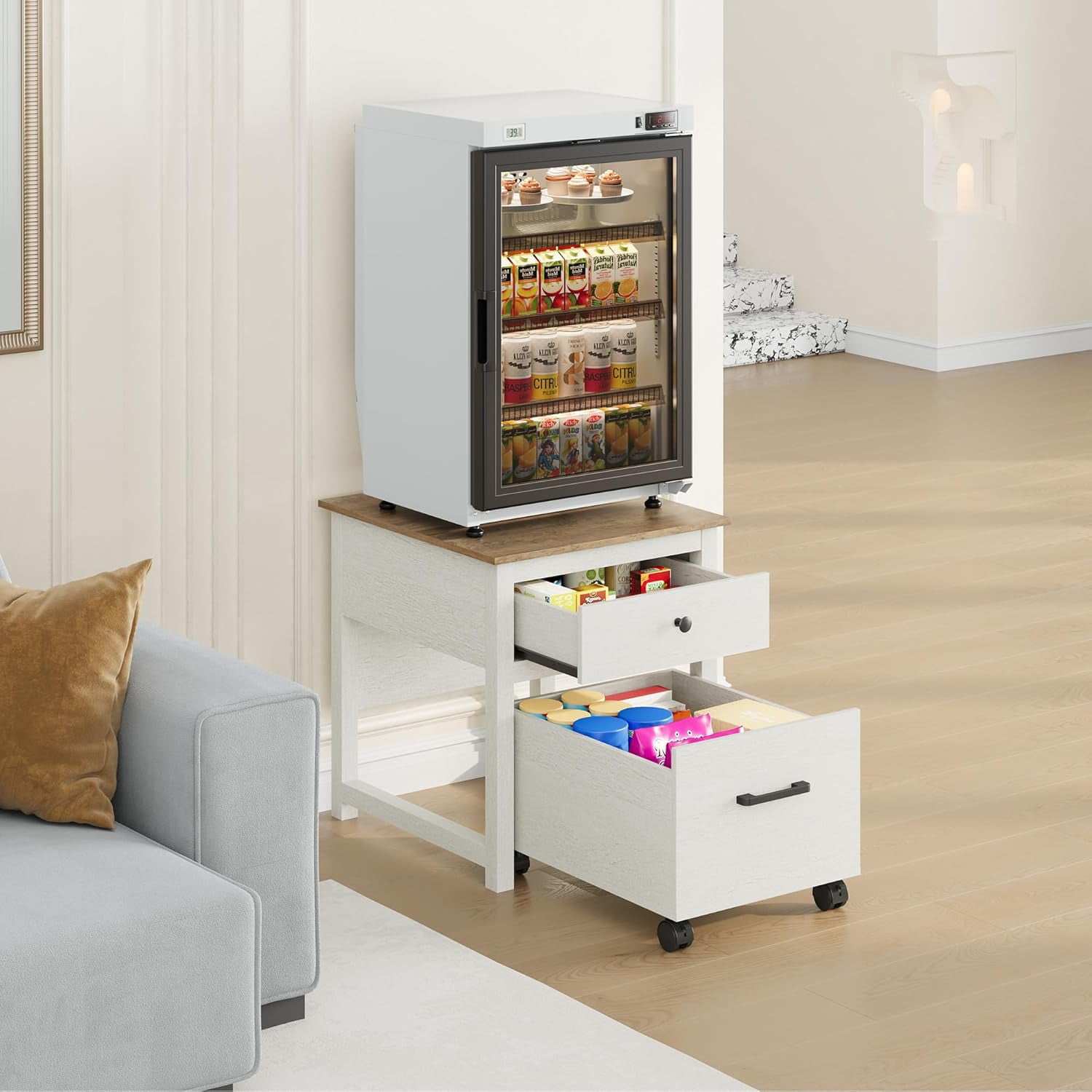 Rresyet Mini Fridge Stand with Movable Drawer, Heavy Duty Fridge Stand ...