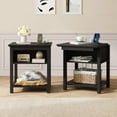 thumbnail image 1 of Rresyet Sliding Side Table Set of 2 with Charging Station & 2-Tier Storage,Farmhouse End Table, Wooden Nightstand for Bedroom & Living Room,White (Black), 1 of 12