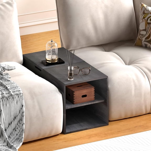 Rreyet End Table with 2 Open Storage Space & 15" Large Cube Storage, Adjustable Shelf, Modern Nightstand, Minimalist Sofa Side Table for Living Room, Bedroom, Office (1, Black)