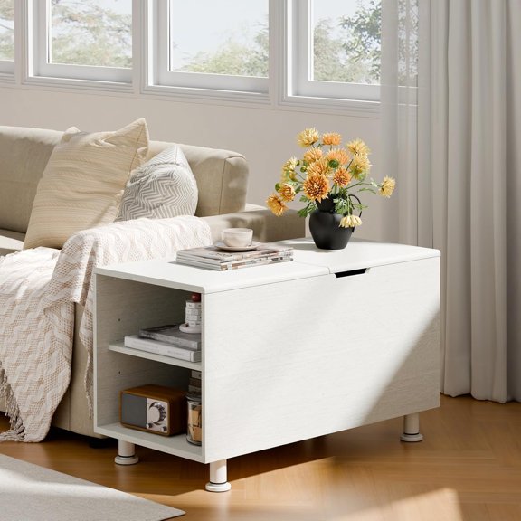Rreyet End Table with 2 Open Storage Space & 15" Large Cube Storage, Adjustable Shelf, Modern Nightstand, Minimalist Sofa Side Table for Living Room, Bedroom, Office (1, White)
