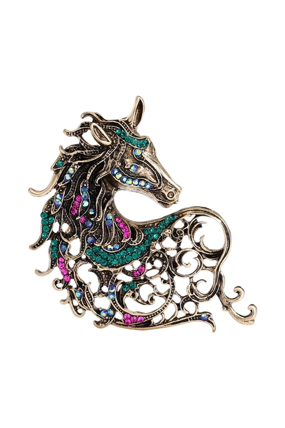 Rrhinestones Embellished Horse Brooch Pin Retro Inspired Alloy Brooch Lapel Pin Women Boutique Jewelry Accessory