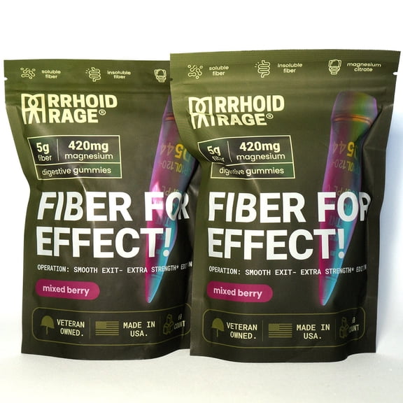 Rrhoid Rage Fiber for Effect Extra Strength Gummies - Mixed Berry, Promotes Healthy Digestion with Fiber & Magnesium, 60 Gummies (2-Pack)