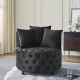 thumbnail image 1 of Rround Upholstered Swivel Chair with 3 Pillows, Velvet Lounge Chair with Movable Wheels, Accent Armless Chair for Living Room Bedroom Lounge Room, Black, 1 of 9