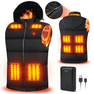 Rrtizan Heated Vest for Mens and Womens with 10000mAh Battery Pack, Detachable Heated Hood Heating Clothing, 3 Temperature Levels Electrically Heated Jacket, Szie L