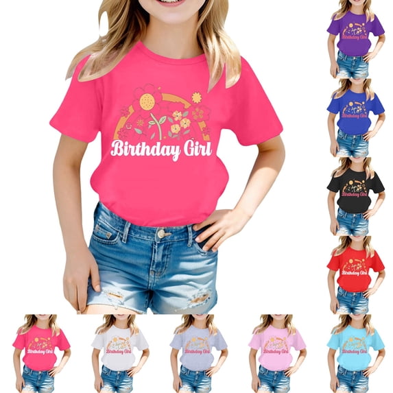 Rrunsv 2t Girl Shirts Short Sleeve T-Shirts Casual Cotton Cute Graphic Tops Girls Oversized T Shirts(White,8-9 t)