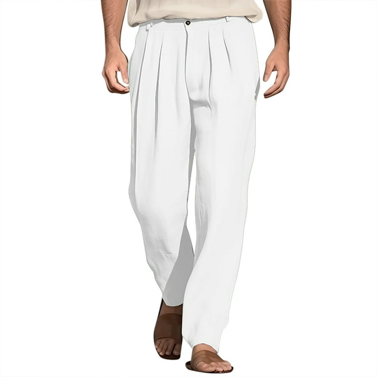 Rrunsv Baggy Sweatpants Men Men s Classic Straight fit Resistant Pleated Dress Pants White L