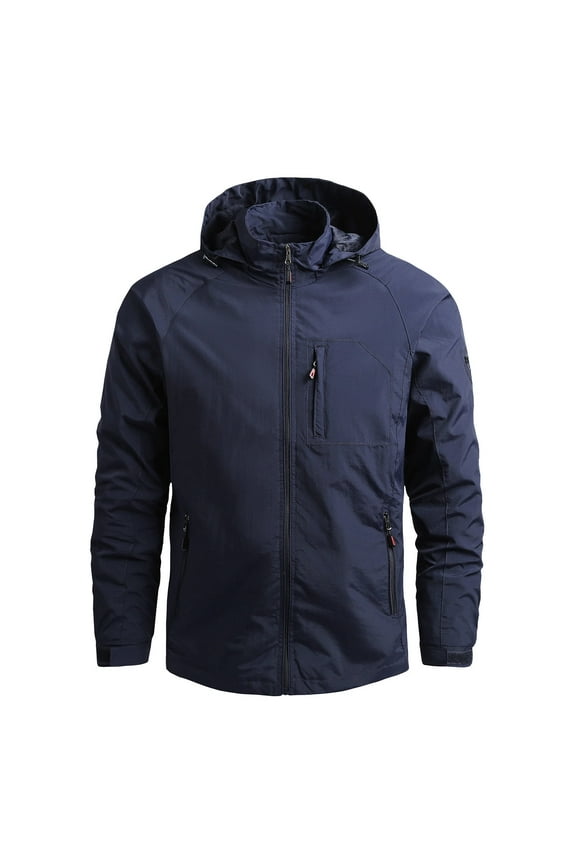 Big and Tall Mens Rain Jacket Waterproof with Hooded Hiking Coat Lightweight Windbreaker Fall Fashion Dark Blue,XL