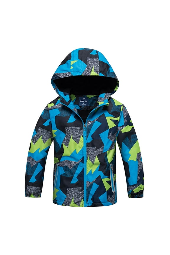 Boys Girls Waterproof Hooded Jackets Cotton Lined Rain Jackets Windbreakers for Kids Camouflage,6-7 Years