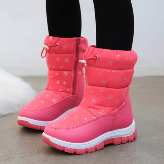 Rrunsv Boys Snow Boots Waterproof Outdoor Warm Non Slip Girls Winter Shoes Hot Pink(Size 13.5 Little Child)