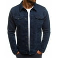 thumbnail image 1 of Rrunsv Denim Jacket Men Long Sleeve Solid Color Fashion Classic Men's Jean Jacket Navy Blue,M, 1 of 4