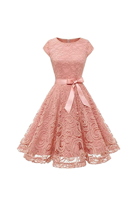 Formal Dresses for Women Women's Midi Party Dress Cap Sleeve Tie Waist Elegant A-Line Flowy Dresses Pink,XXL