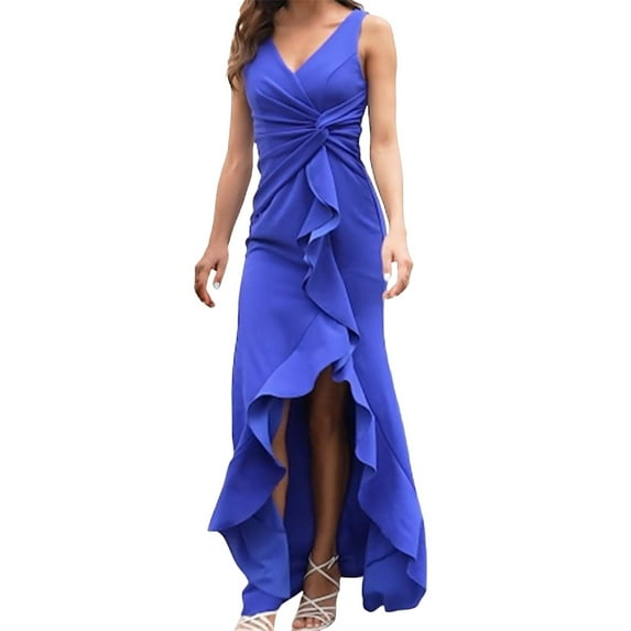 Rrunsv Formal Dresses for Women Women's Summer Formal Dresses Sleeveless Ruched Bodycon Wedding Guest Maxi Dress Blue,XL