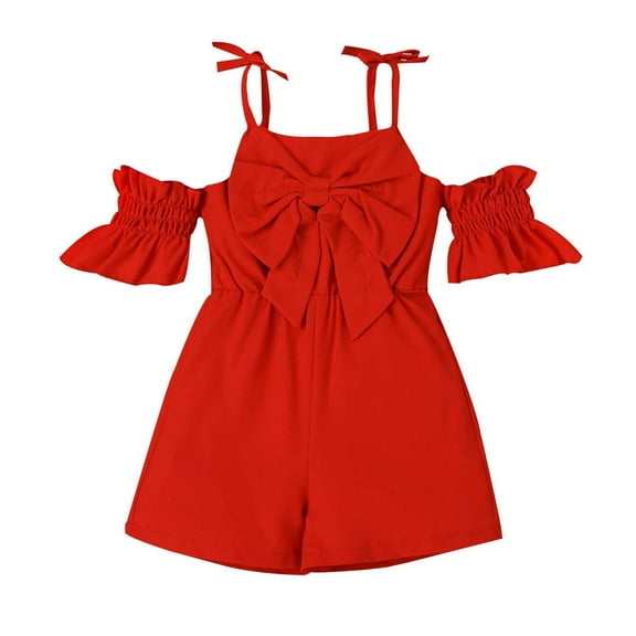 Rrunsv Girls Jumper Girl's Floral Print Halter Sleeveless High Waist Romper Short Jumpsuit Red,6Y