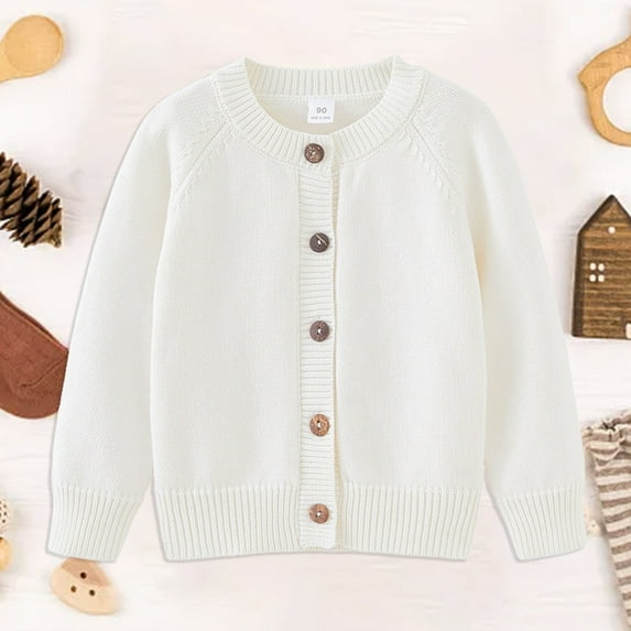 Rrunsv Girls Long Sleeve Sparkle Cardigan Kids Button Closure Pullover Knitted Shrug Cropped Sweaters Tops(White,7-8 t)