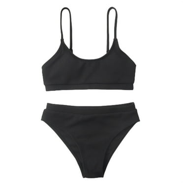 Rrunsv Girls Swimsuit Girl Swimsuit Ruffled Bikini Tankini Swimsuit Kids Swimwear One Piece Bathing Suits for Girls Black,7-8 Years