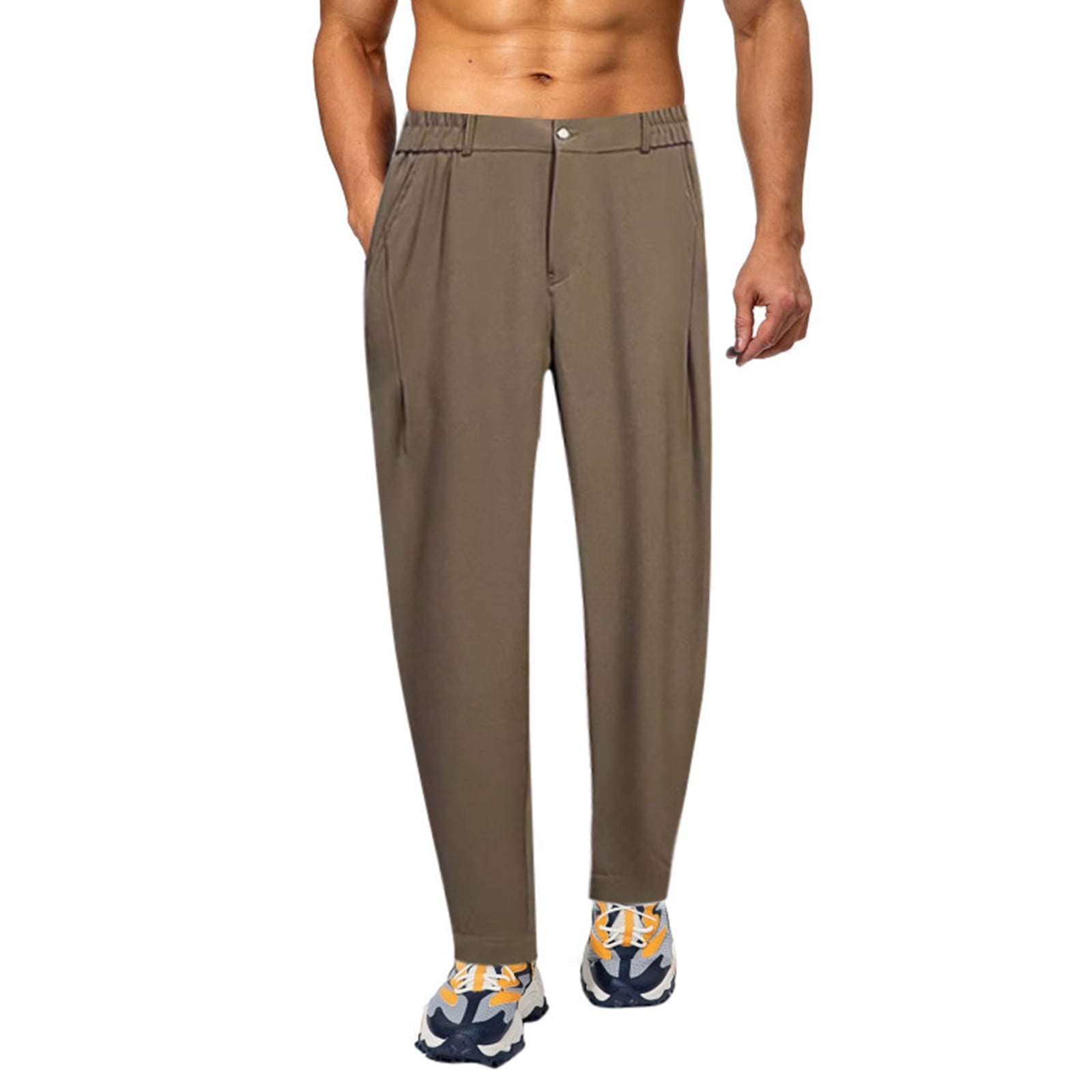 Rrunsv Gym Pants Men Men's Drawstring Waist Pocket Side Loose Cargo ...