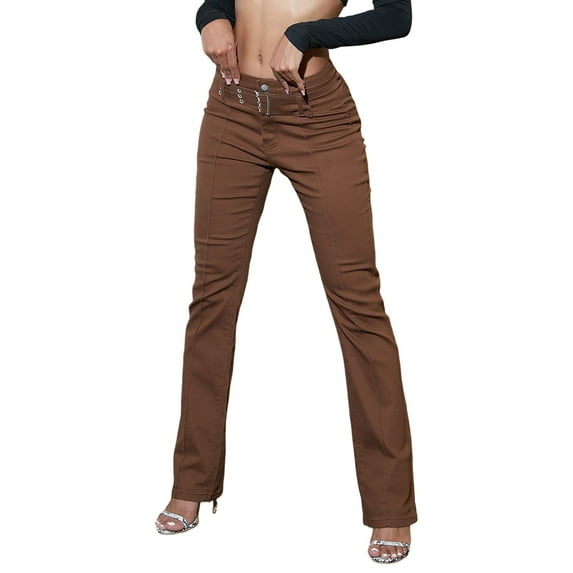 Rrunsv High Rise Jeans for Women Women's Jeans High Waisted Wide Leg Bootcut Jeans Stretchy Denim Pants Brown,S