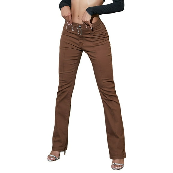 Rrunsv High Rise Jeans for Women Women's Jeans High Waisted Wide Leg Bootcut Jeans Stretchy Denim Pants Brown,S