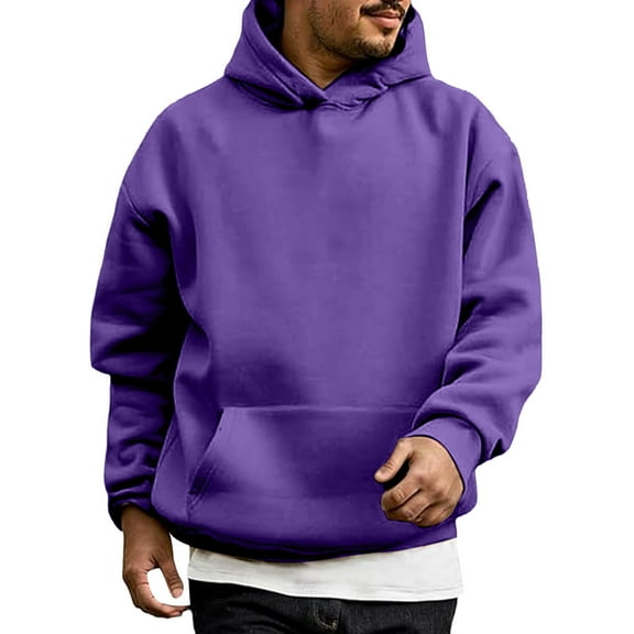 Rrunsv Hoodies for Mens Pullover Oversized Heavyweight Cotton Fleece Hooded Sweatshirt Couples Streetwear Hoodies Unisex Purple,M