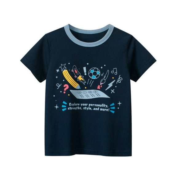 Rrunsv Kids Graphic Tees Boys Light Weight Short Sleeve Casual Solid Pullover T-shirt Dark Blue,90